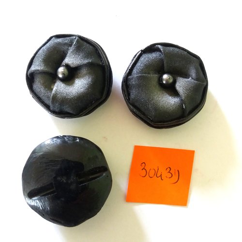 3 boutons en résine noir et gris - vintage - 32mm - 3043d