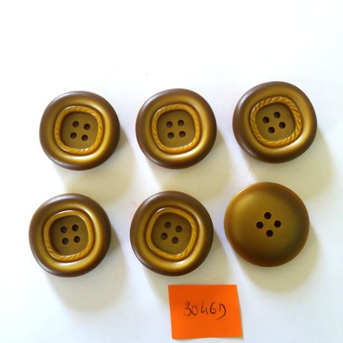 6 boutons en résine kaki - vintage - 31mm - 3046d