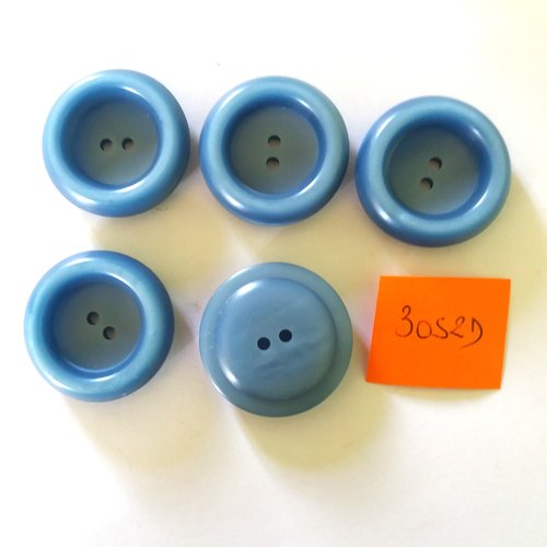 5 boutons en résine bleu - vintage - 30mm - 3052d