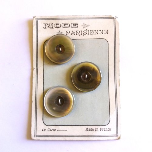 3 boutons ancien en nacre gris clair/marron - 27mm - 32mp