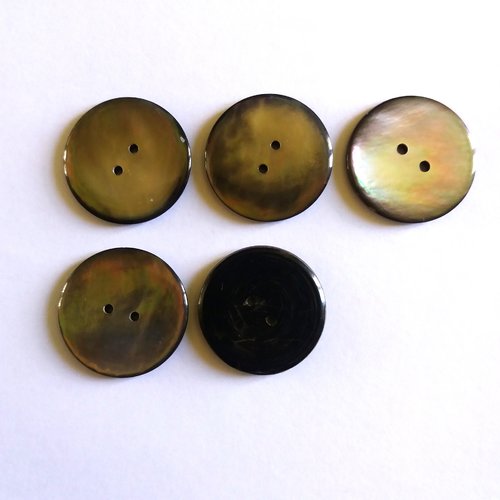 5 boutons ancien en nacre à reflet marron - 27mm - 60mp