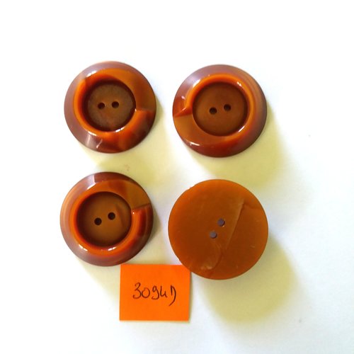 4 boutons vintage en résine marron - 30mm - 3094d