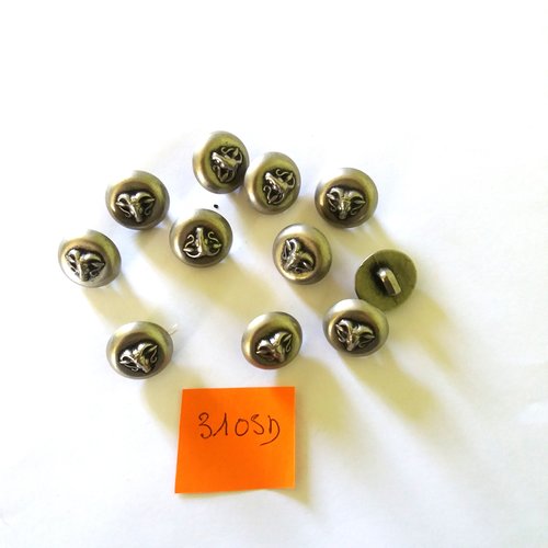 11 boutons vintage en résine argenté - 13mm - 3105d