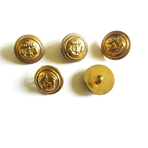 5 boutons en résine doré (une ancre) - ancien - 21mm - 118mp