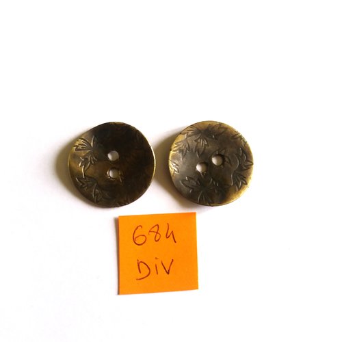 2 boutons en métal doré vintage - 25mm - 684div