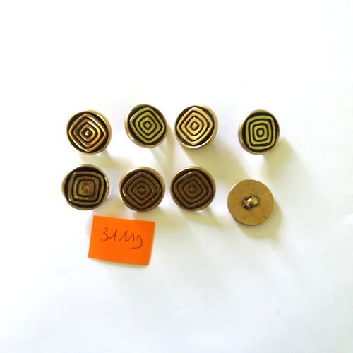 8 boutons vintage en résine doré - 18mm - 3111d