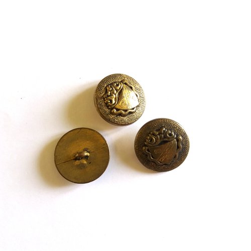 3 boutons en métal doré - ancien - 25mm - 127mp