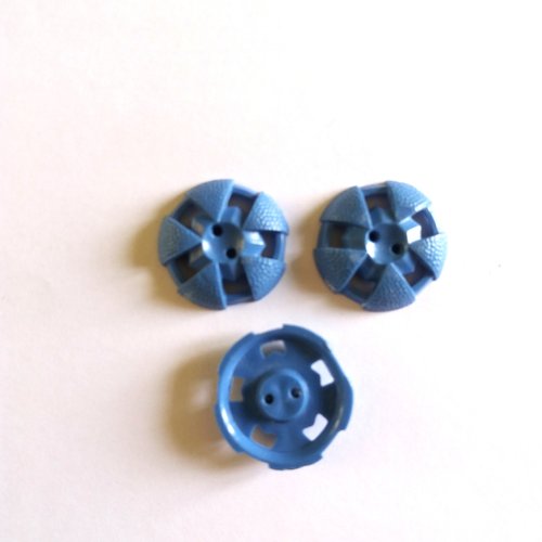 3 boutons en résine bleu - ancien - 26mm - 129mp