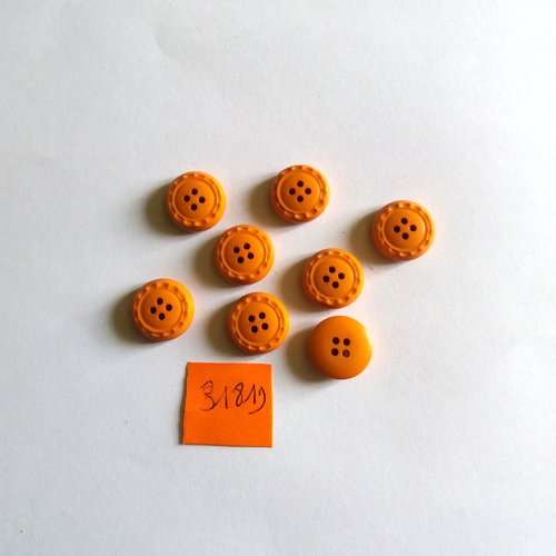 8 boutons en résine orange - vintage - 14mm - 3181d