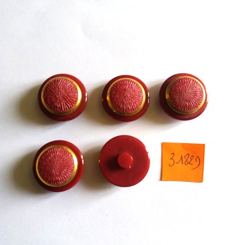 5 boutons en résine bordeaux avec un liserai doré - vintage - 23mm - 3182d