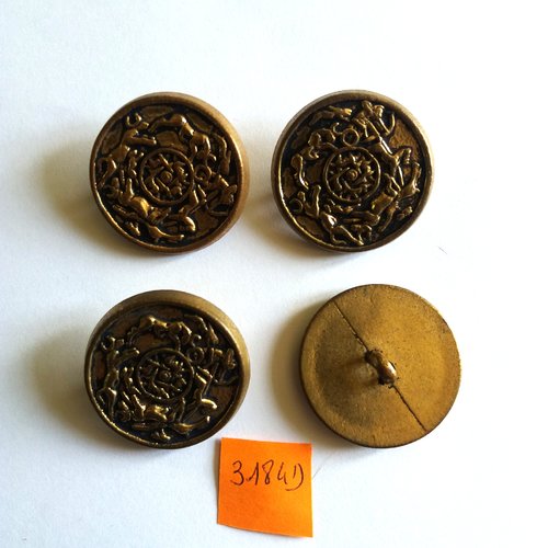 4 boutons en métal doré - vintage - 31mm - 3184d