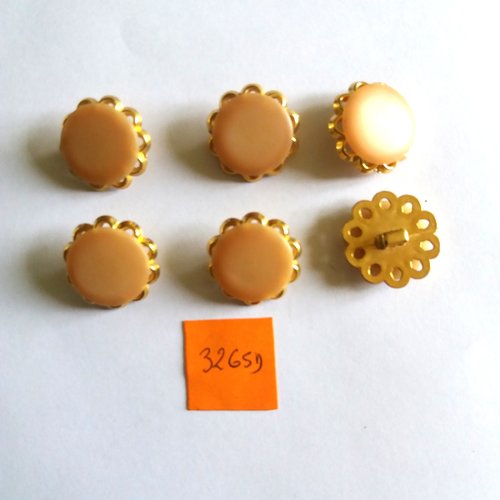 6 boutons en résine doré et saumon (en forme de fleur) - vintage - 22mm - 3265d
