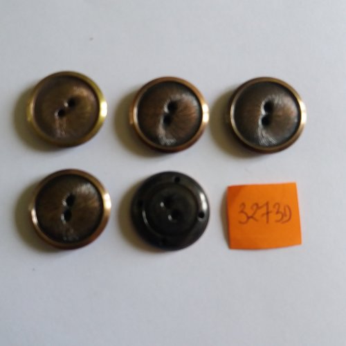 5 boutons en métal cuivre - vintage - 22mm - 3273d