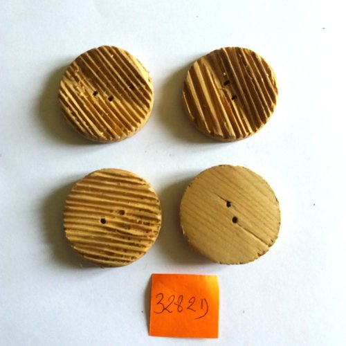 4 boutons en bois marron - vintage - 31mm - 3282d