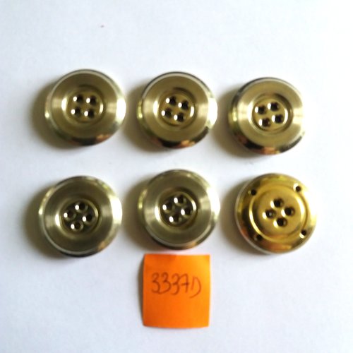 6 boutons métal doré - vintage - 23mm - 3337d