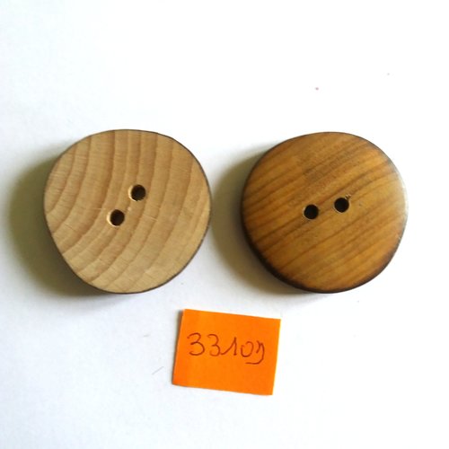 2 boutons en bois marron - vintage - 36mm - 3310d