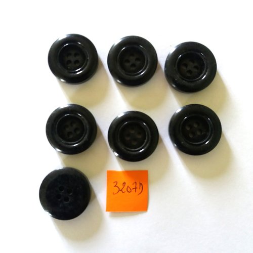 6 boutons en résine noir - vintage - 22mm - 3207d