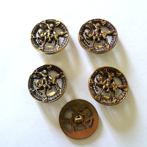 5 boutons en métal doré vieillis - vintage - 27mm - 3202d