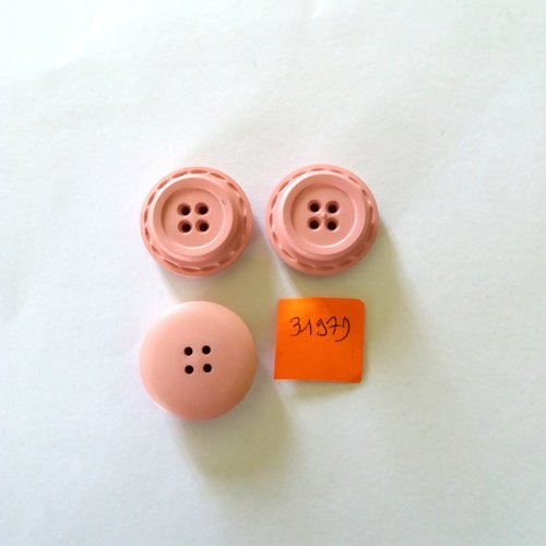 3 boutons en résine rose - vintage - 25mm - 3197d