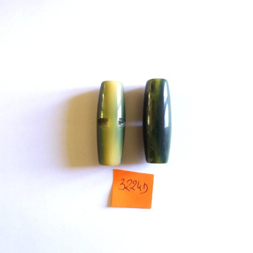 2 boutons en résine jaune/vert - vintage - 40x19mm - 3224d