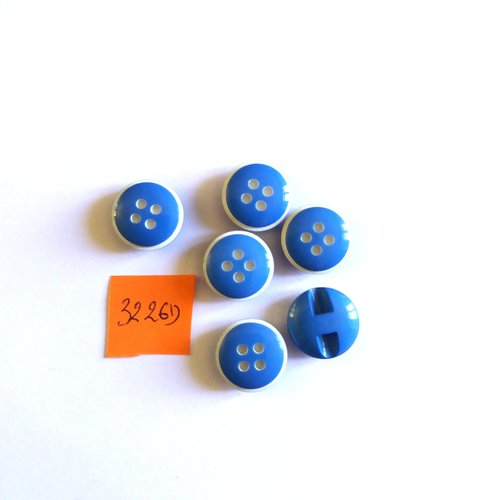 6 boutons en résine bleu et blanc - vintage - 15mm - 3226d