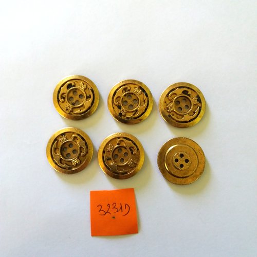 6 boutons en métal doré - vintage - 22mm - 3231d