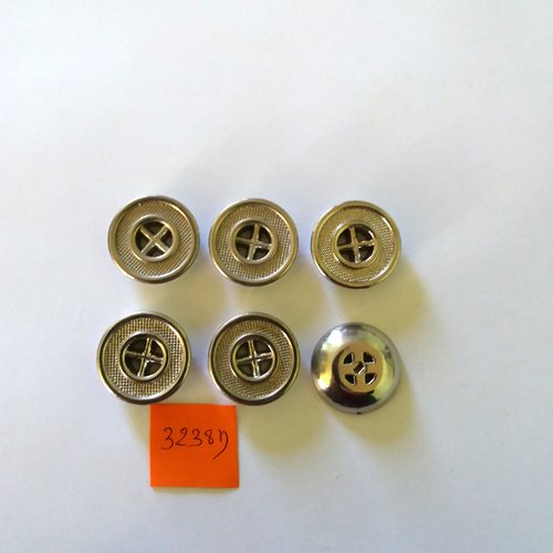 6 boutons en métal argenté - vintage - 22mm - 3238d
