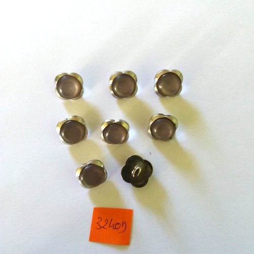 8 boutons en résine argenté et gris - vintage - 13x13mm - 3240d