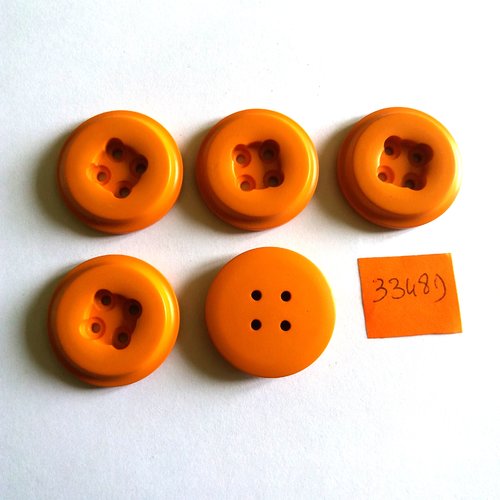 5 boutons en résine orange - vintage - 27mm - 3348d