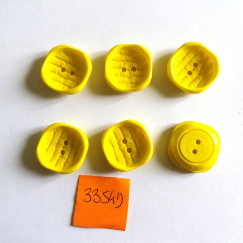 6 boutons en résine jaune - vintage - 18x18mm - 3354d