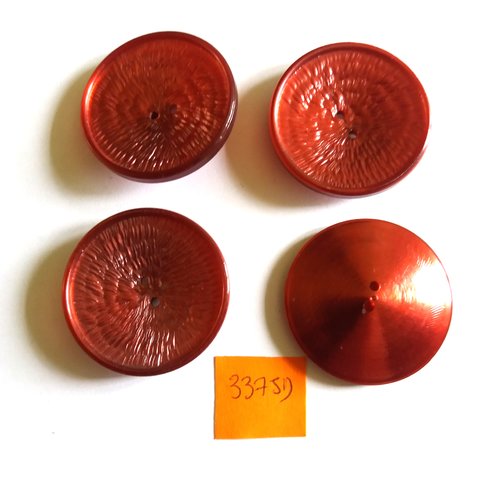 4 boutons en résine rouge - vintage - 36mm - 3375d