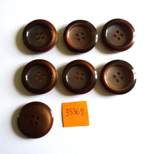 7 boutons en résine marron - vintage - 27mm - 3376d