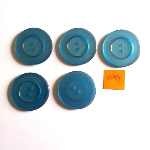 5 boutons en résine bleu - vintage - 35mm - 3378d