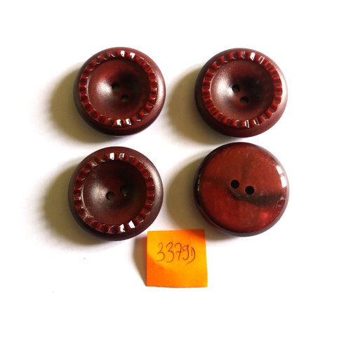 4 boutons en résine rouge foncé - vintage - 31mm - 3379d