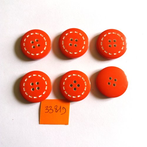 6 boutons en résine rouge et blanc - vintage - 22mm - 3381d