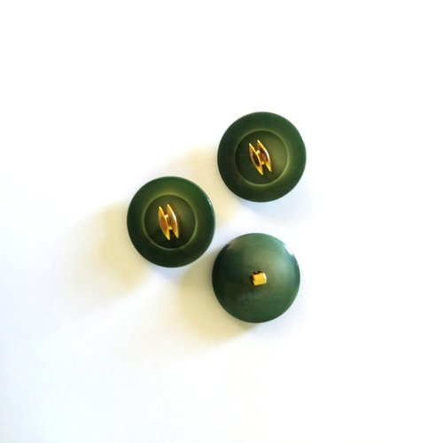 3 boutons en résine vert et doré - 28mm - 64n