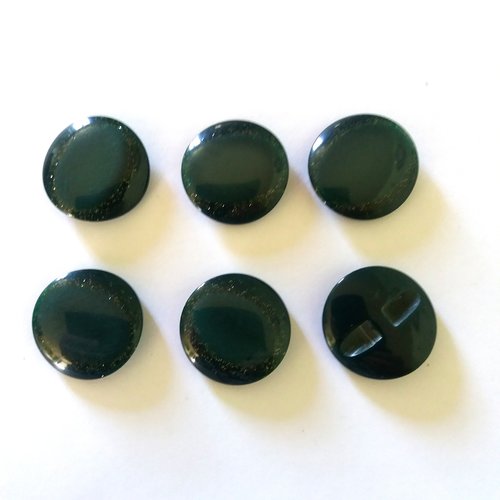 6 boutons en résine vert pailleté - 25mm - 94n