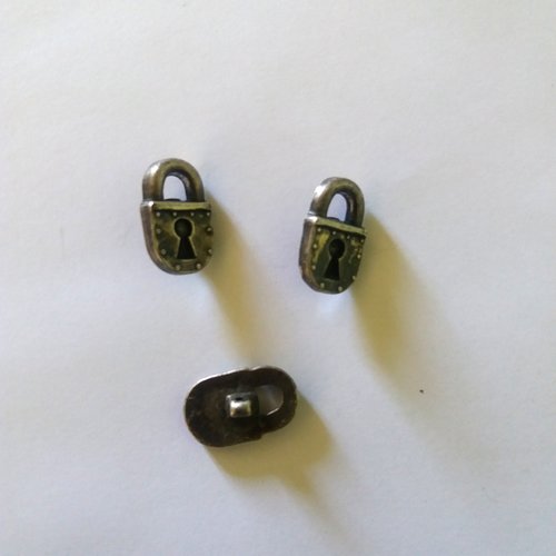 3 boutons en résine argenté (cadenas) - vintage - 19x12mm - 272mp