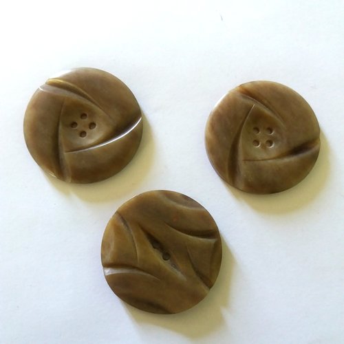 3 boutons en résine marron clair et beige foncé - ancien - art deco -  35mm et 27mm - 301mp