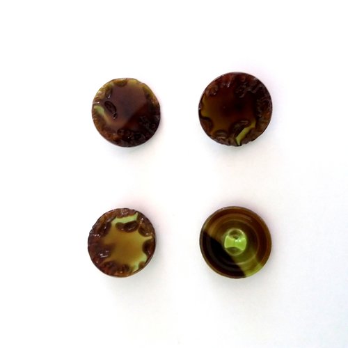 4 boutons en verre vert et marron - ancien - 23mm - 367mp
