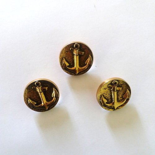 3 boutons en résine doré (une ancre) - ancien - 22mm - 340mp