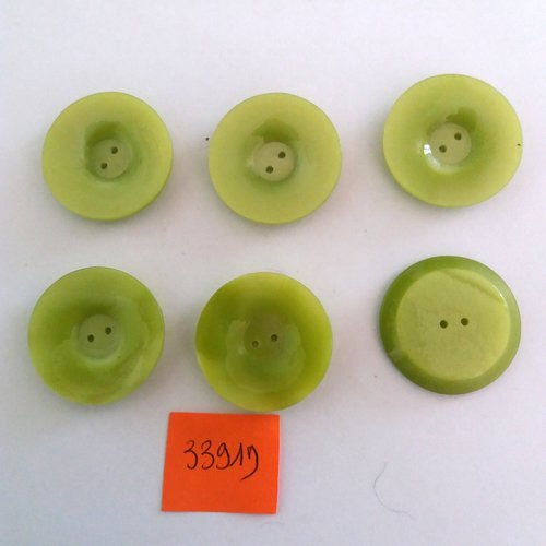 6 boutons en résine vert - vintage - 26mm - 3391d