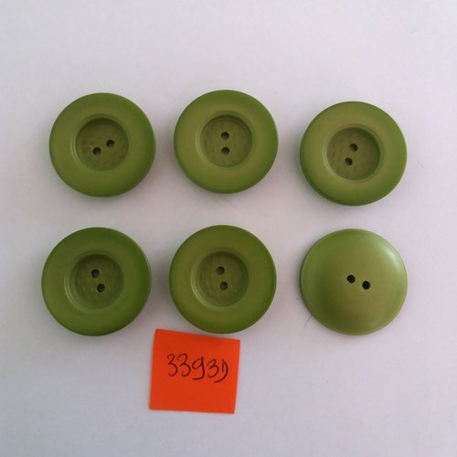 6 boutons en résine vert - vintage - 27mm - 3393d
