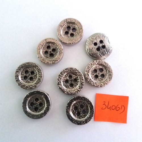 8 boutons en résine argenté - vintage - 18mm - 3406d