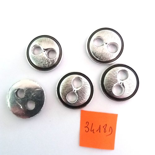 5 boutons en métal argenté - vintage - 22mm - 3418d