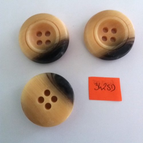 3 boutons en résine beige et marron - vintage- 34mm - 3425d