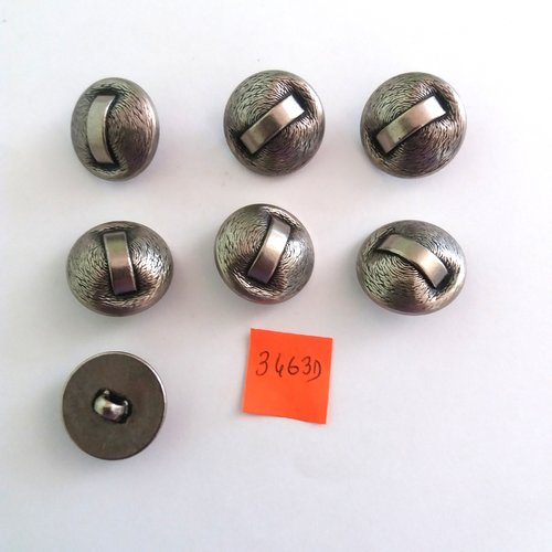 7 boutons en résine argenté - vintage- 23mm - 3463d