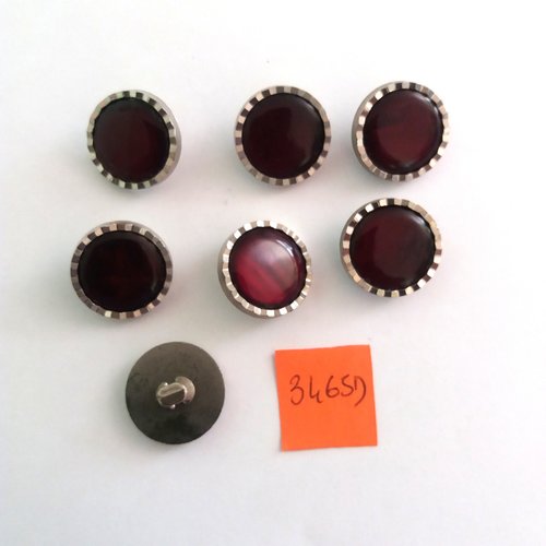 7 boutons en résine argenté et violet - vintage- 18mm - 3465d