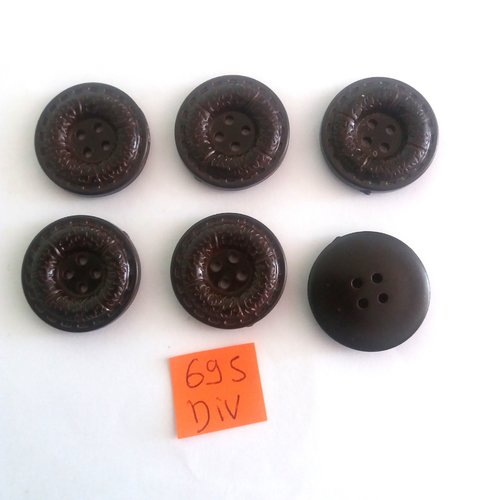 6 boutons en bois marron foncé - 25mm - 695div