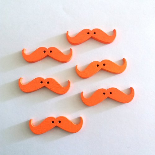 6 boutons fantaisies en bois orange (moustache) - 11x35mm - f7